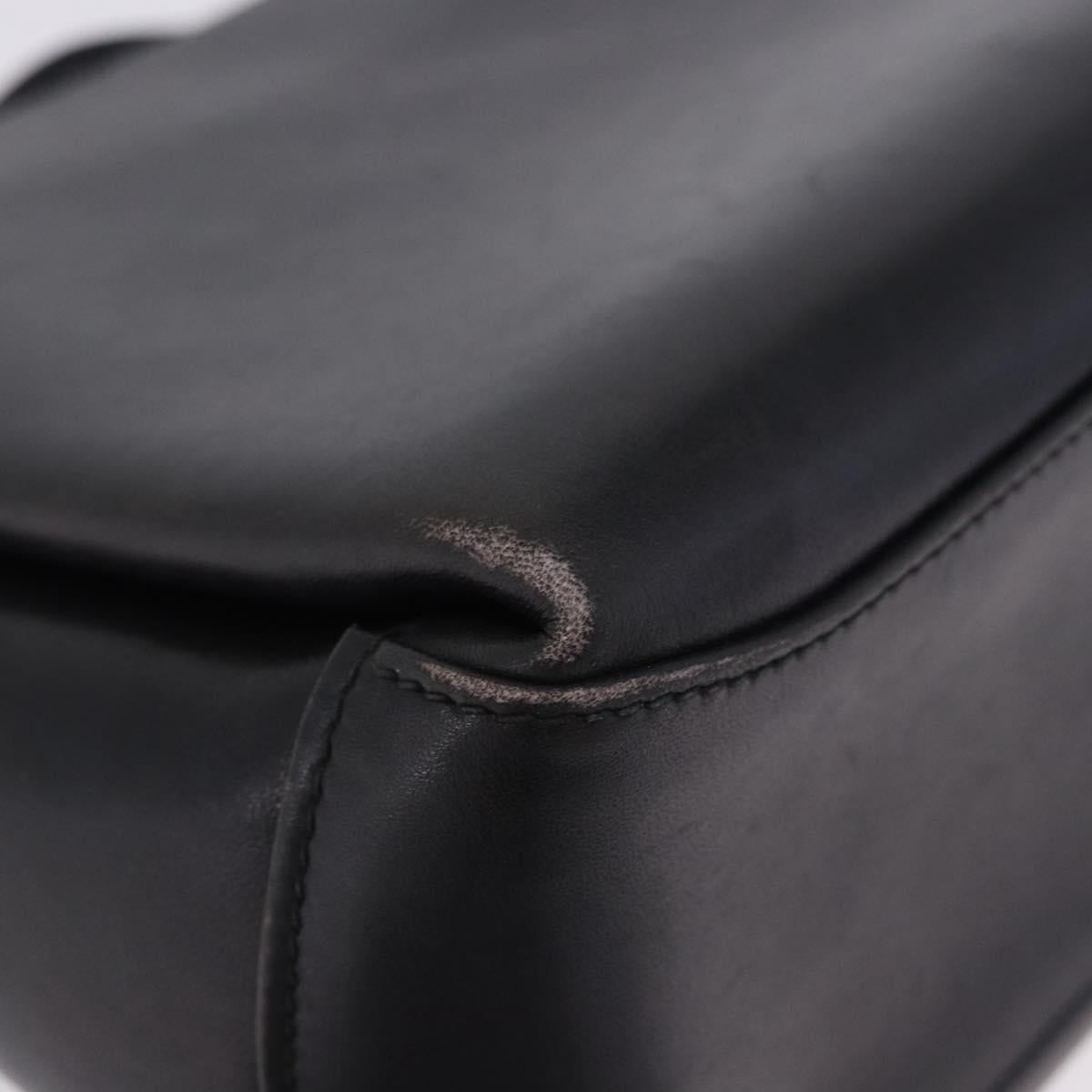 GUCCI Hand Bag Leather Black Gold Auth 197873