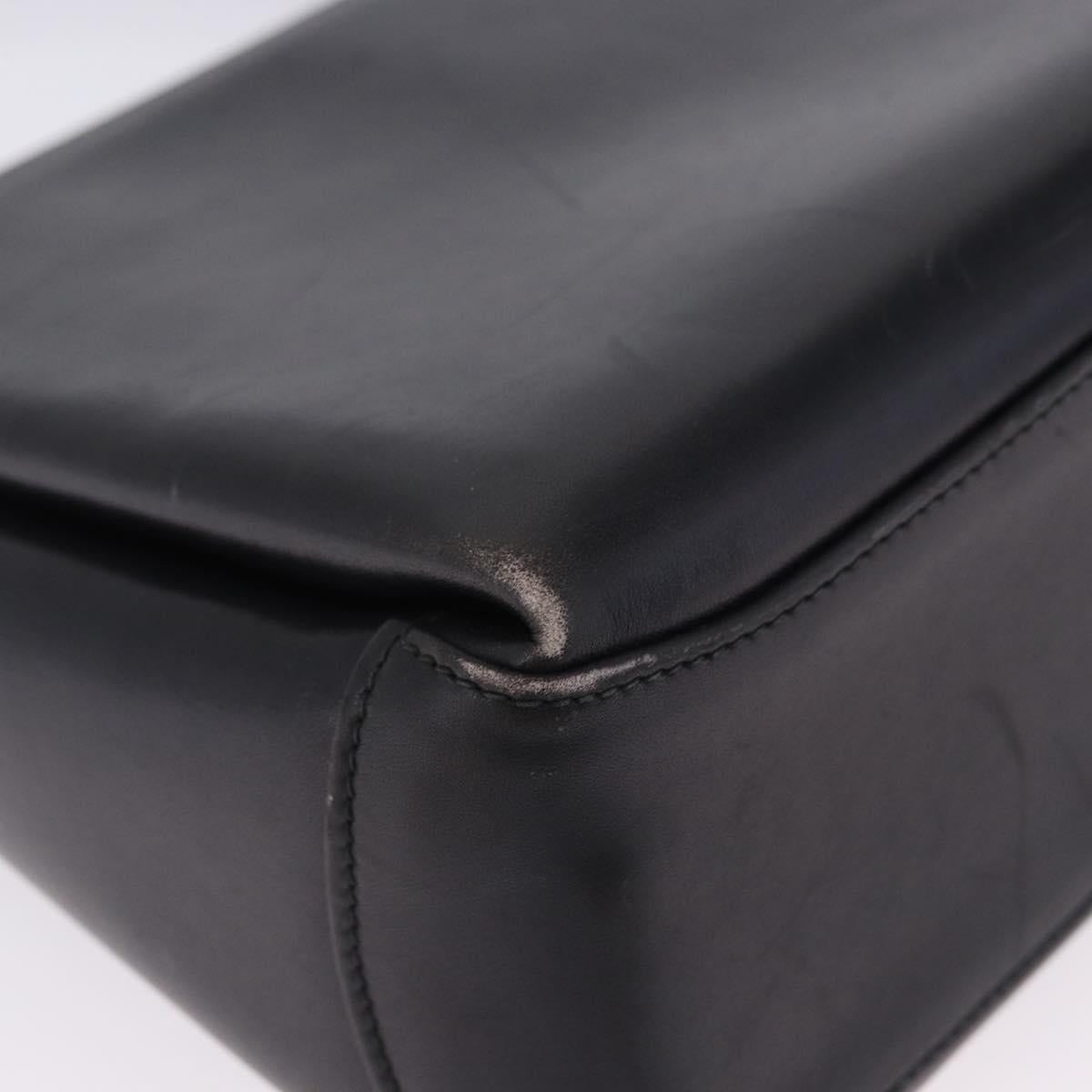 GUCCI Hand Bag Leather Black Gold Auth 197873