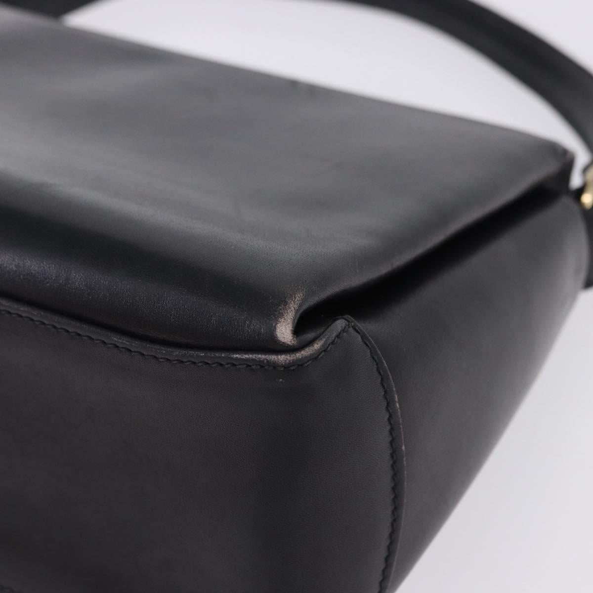 GUCCI Hand Bag Leather Black Gold Auth 197873