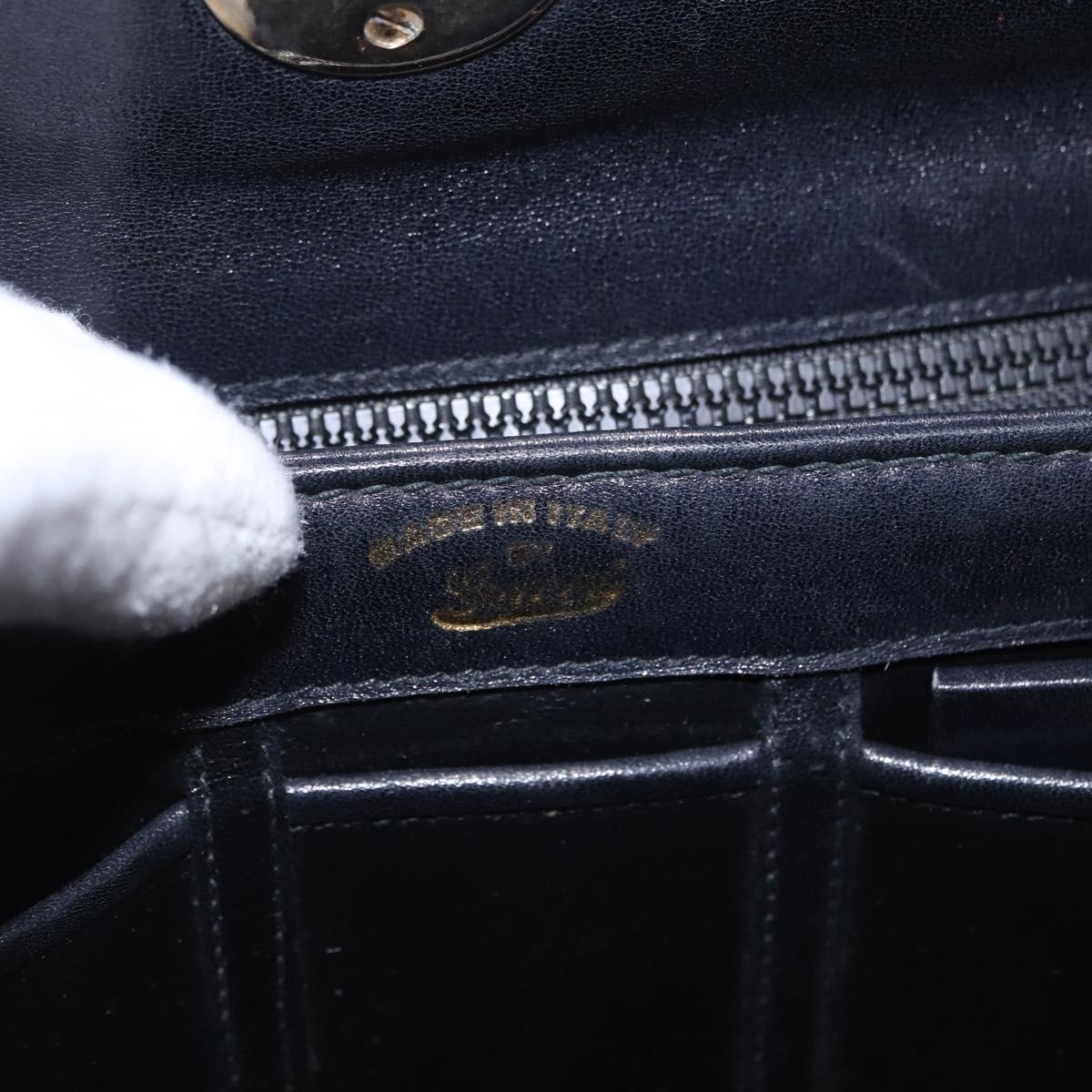 GUCCI Hand Bag Leather Black Gold Auth 197873