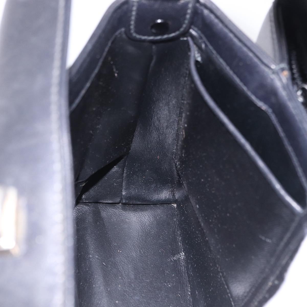 GUCCI Hand Bag Leather Black Gold Auth 197873