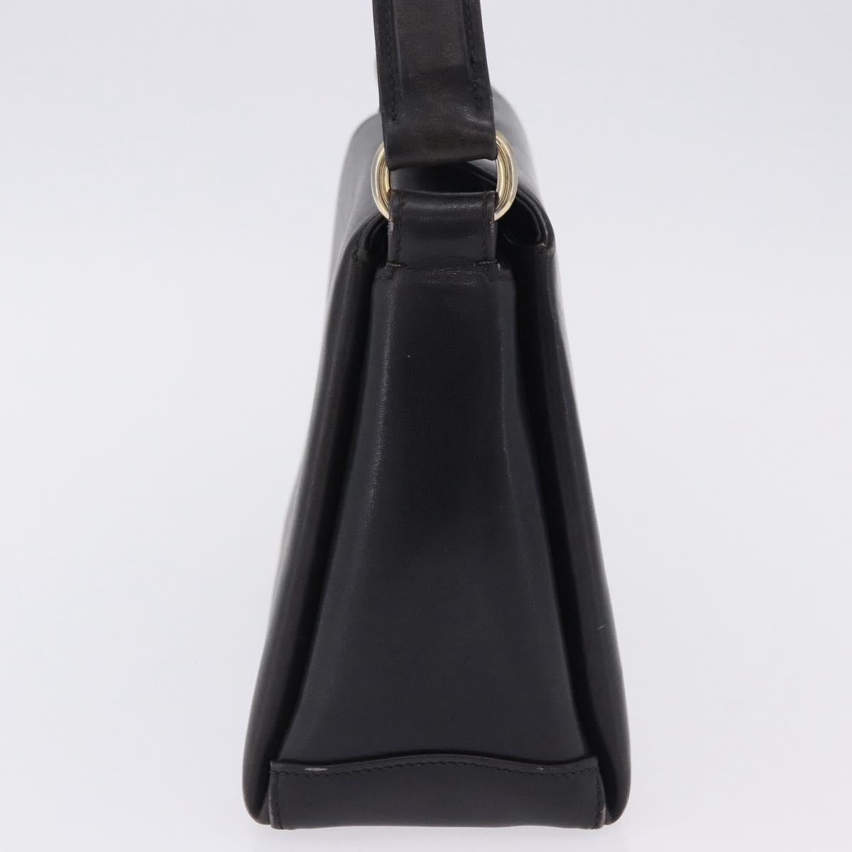 GUCCI Hand Bag Leather Black Gold Auth 197873