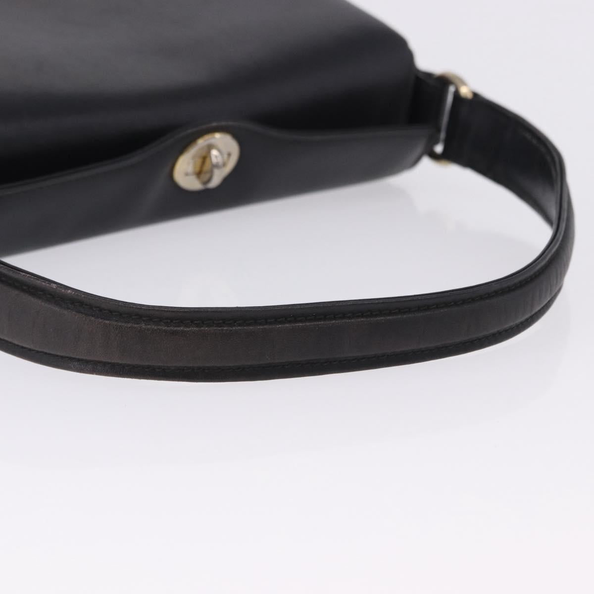 GUCCI Hand Bag Leather Black Gold Auth 197873