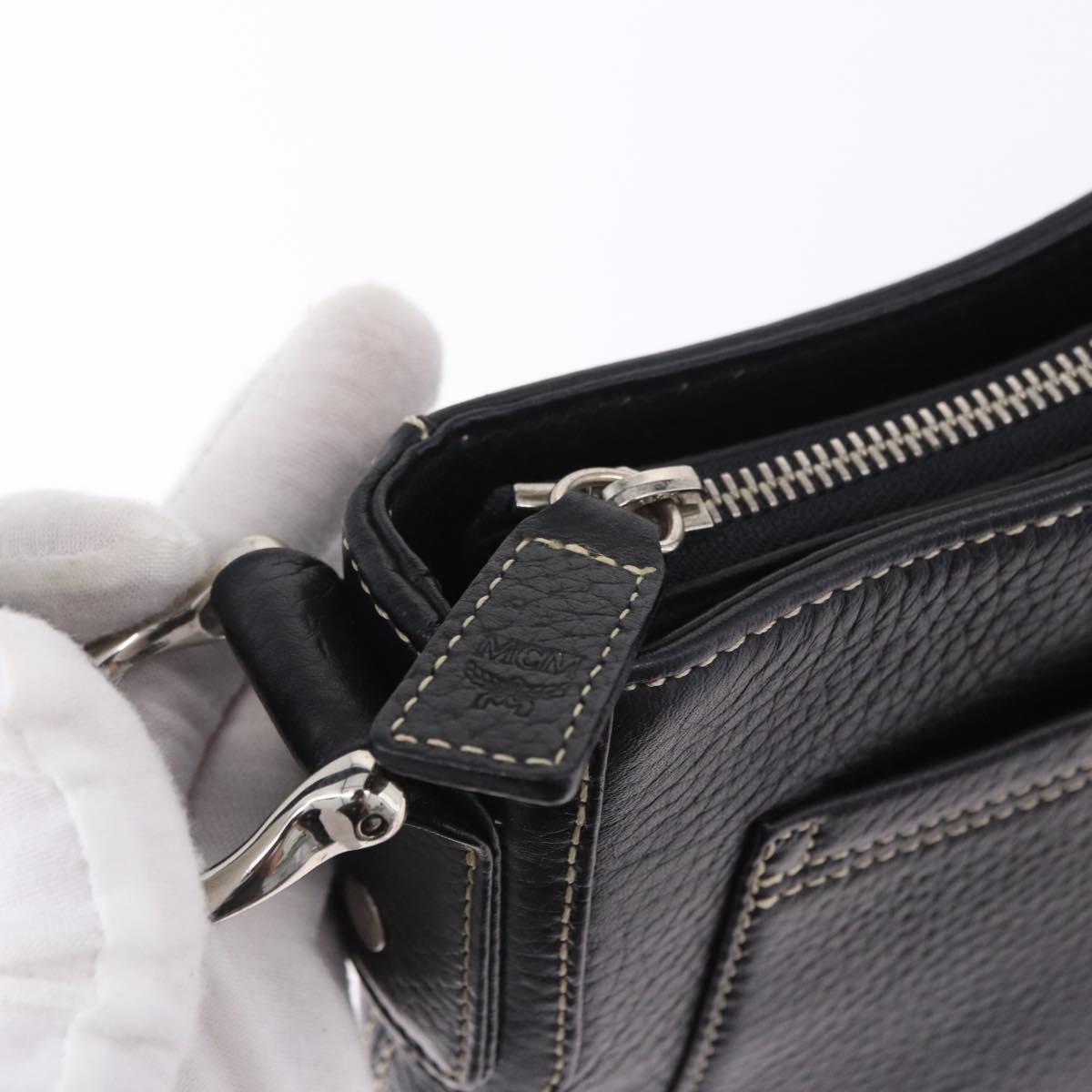 MCM Shoulder Bag Leather Black Silver Auth 197876