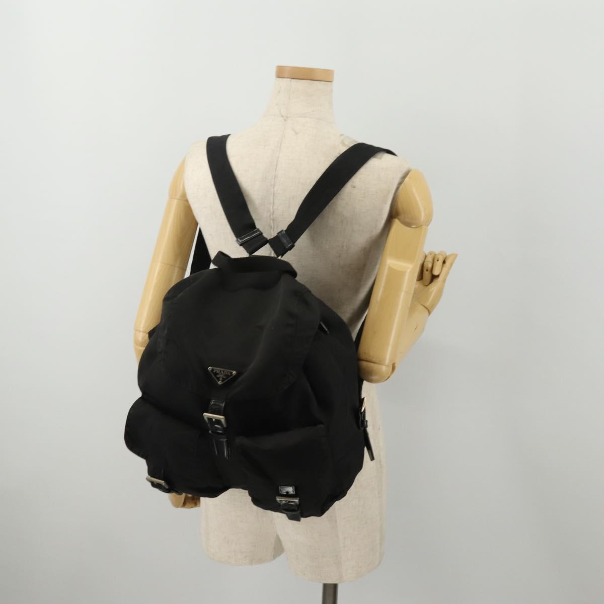 PRADA Backpack Nylon Black Silver Auth 197878