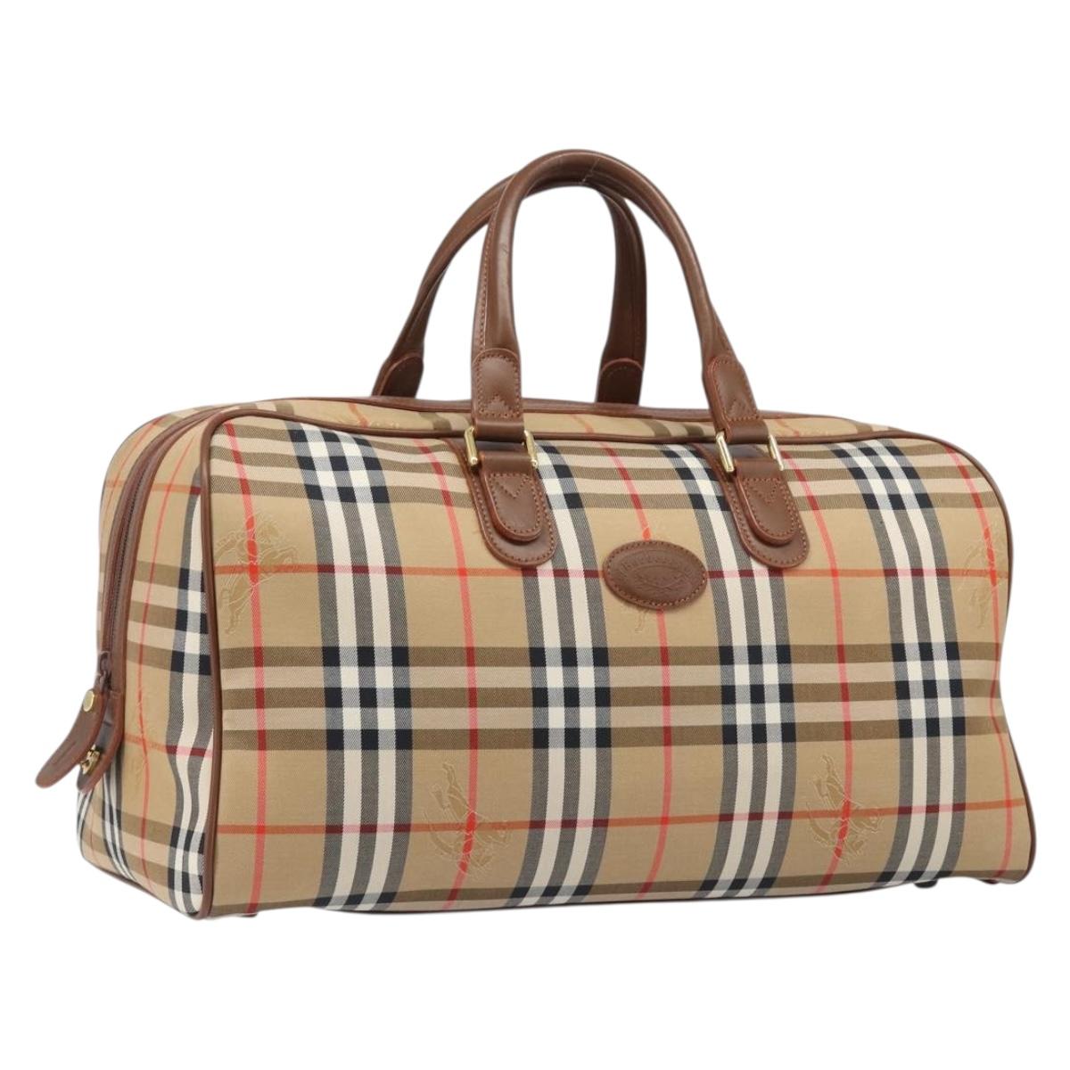 Burberrys Nova Check Boston Bag Canvas Beige Gold Auth 197879A