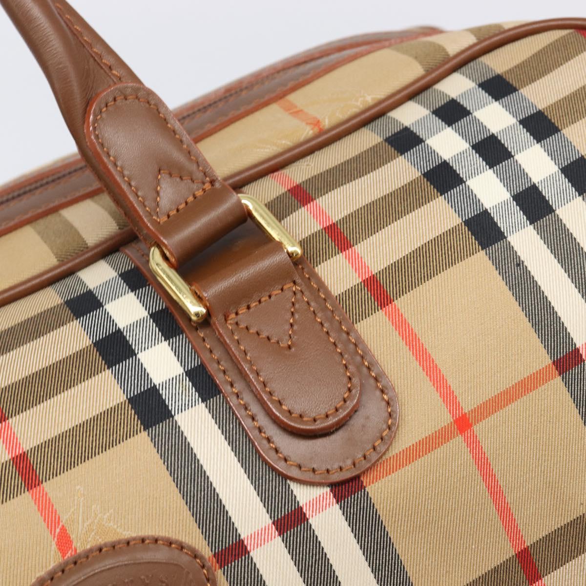 Burberrys Nova Check Boston Bag Canvas Beige Gold Auth 197879A