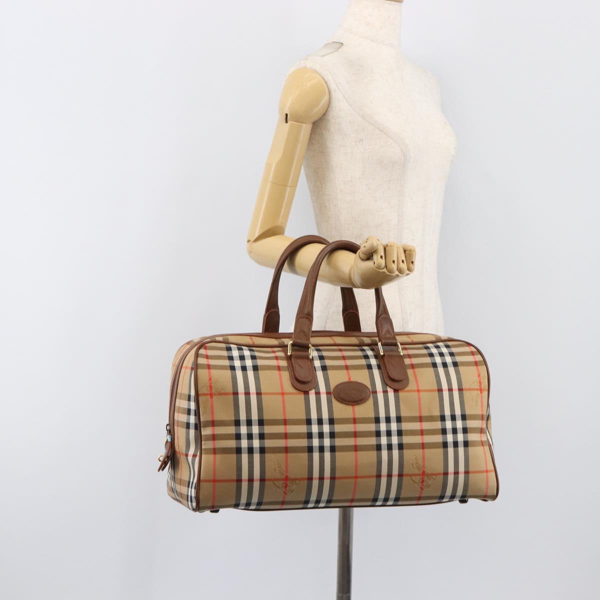 Burberrys Nova Check Boston Bag Canvas Beige Gold Auth 197879A