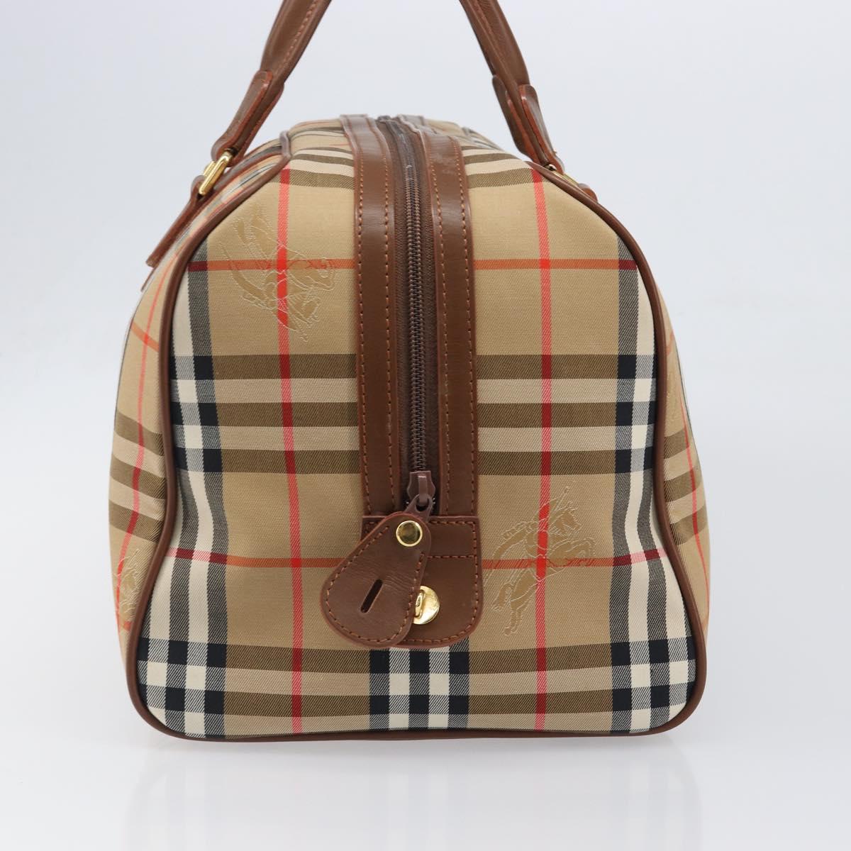 Burberrys Nova Check Boston Bag Canvas Beige Gold Auth 197879A