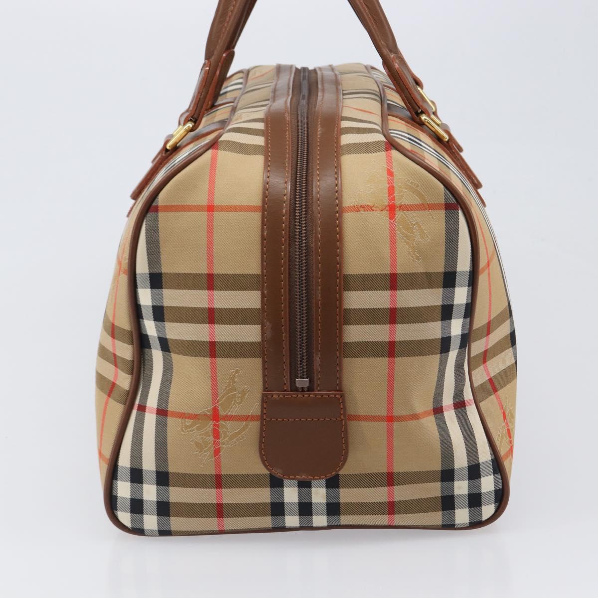 Burberrys Nova Check Boston Bag Canvas Beige Gold Auth 197879A