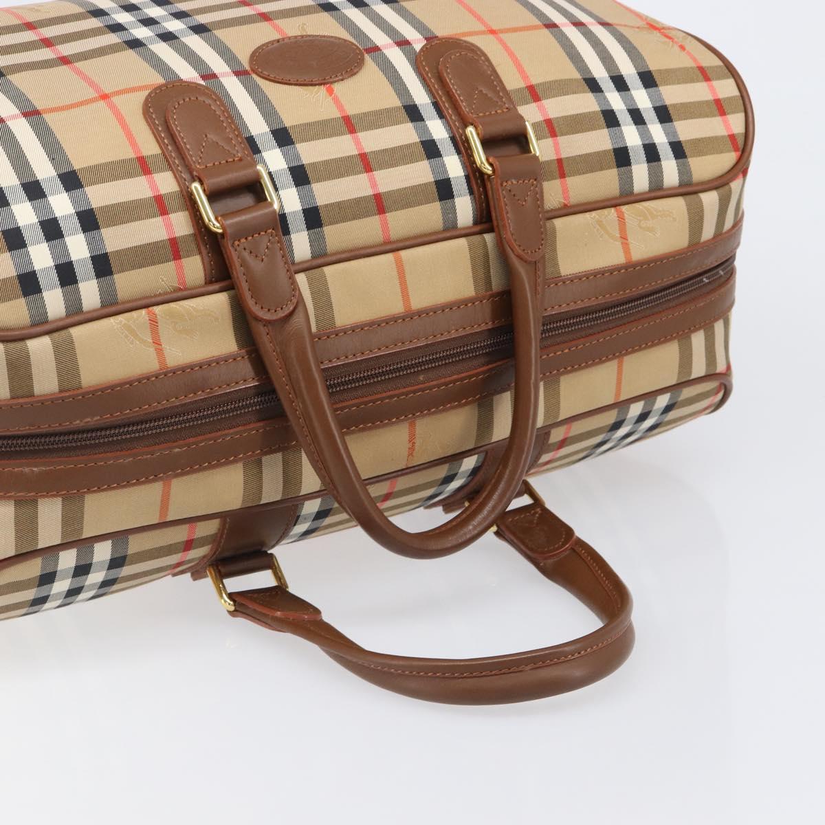 Burberrys Nova Check Boston Bag Canvas Beige Gold Auth 197879A