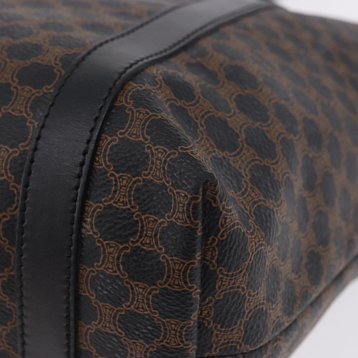 CELINE Macadam Canvas Shoulder Bag PVC Leather Black Gold Auth 197880V