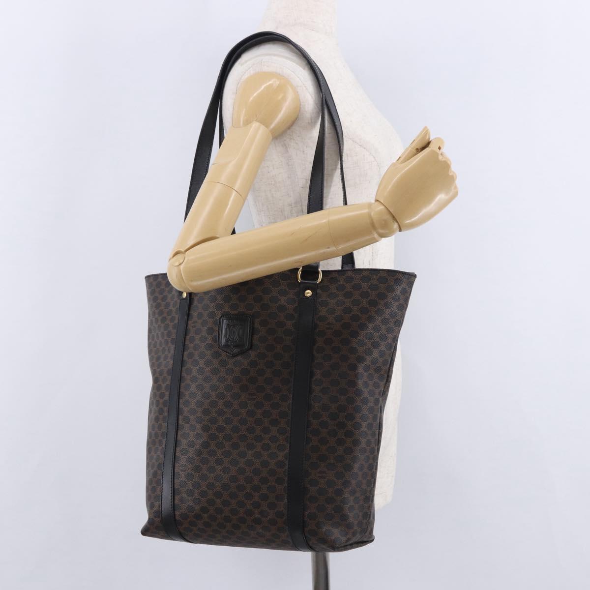 CELINE Macadam Canvas Shoulder Bag PVC Leather Black Gold Auth 197880V
