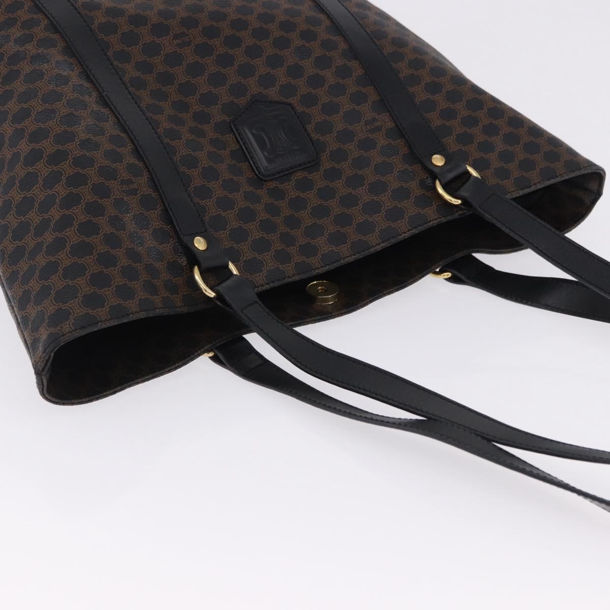 CELINE Macadam Canvas Shoulder Bag PVC Leather Black Gold Auth 197880V