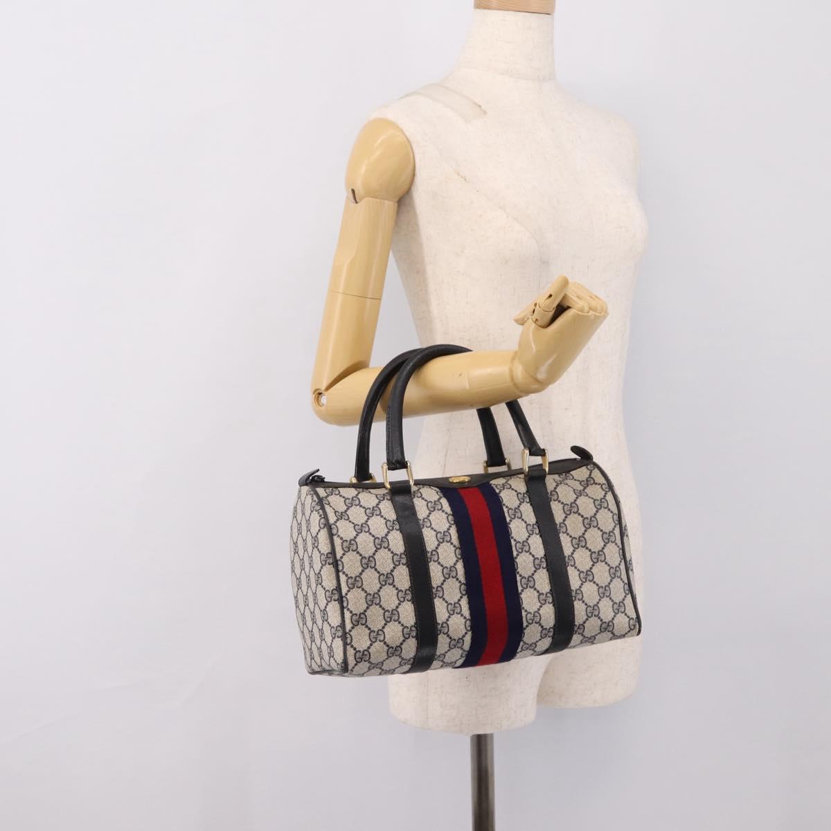 GUCCI GG Supreme Sherry Line Clutch Bag PVC Navy Gold 010 378 Auth 197885