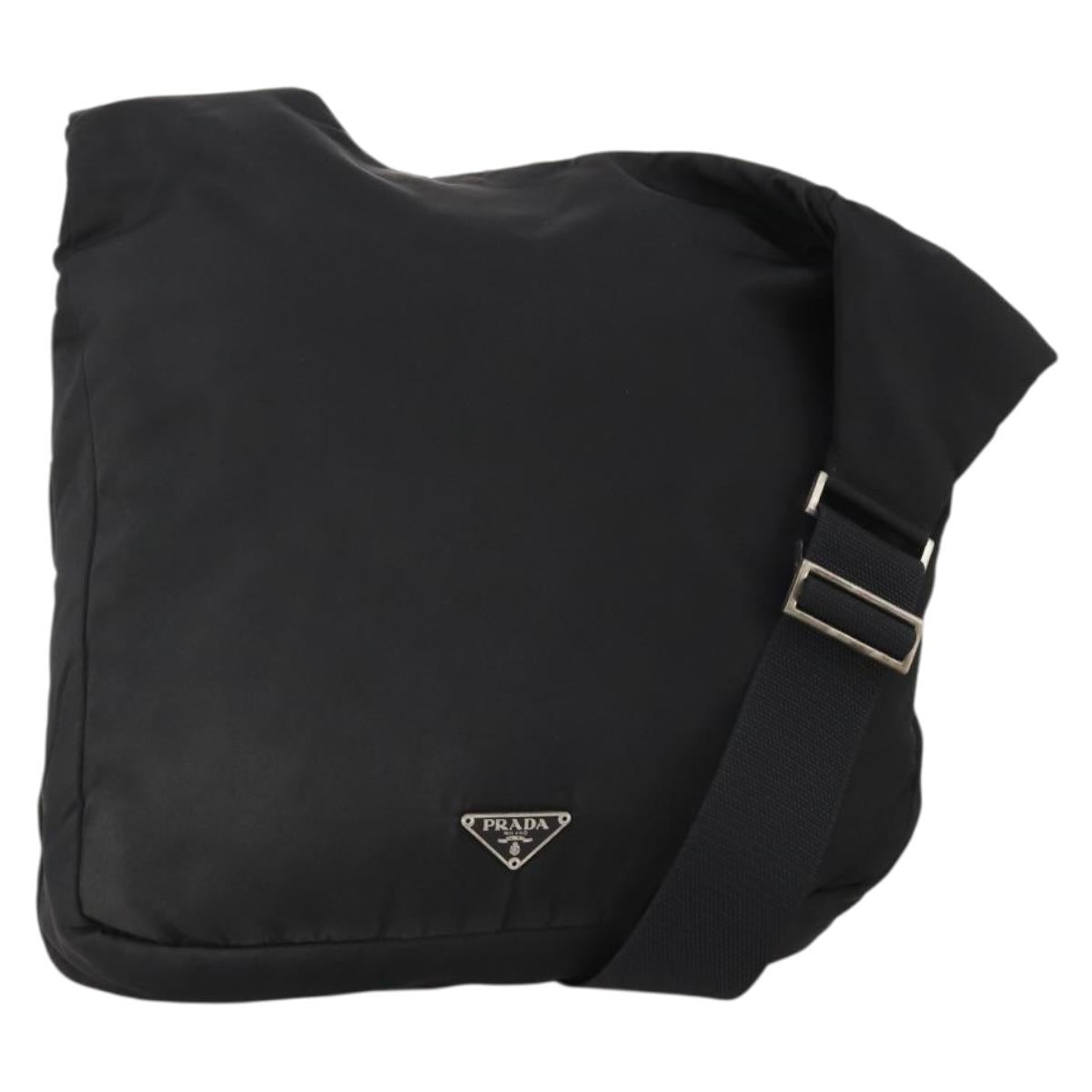 PRADA Shoulder Bag Nylon Black Silver Auth 197886