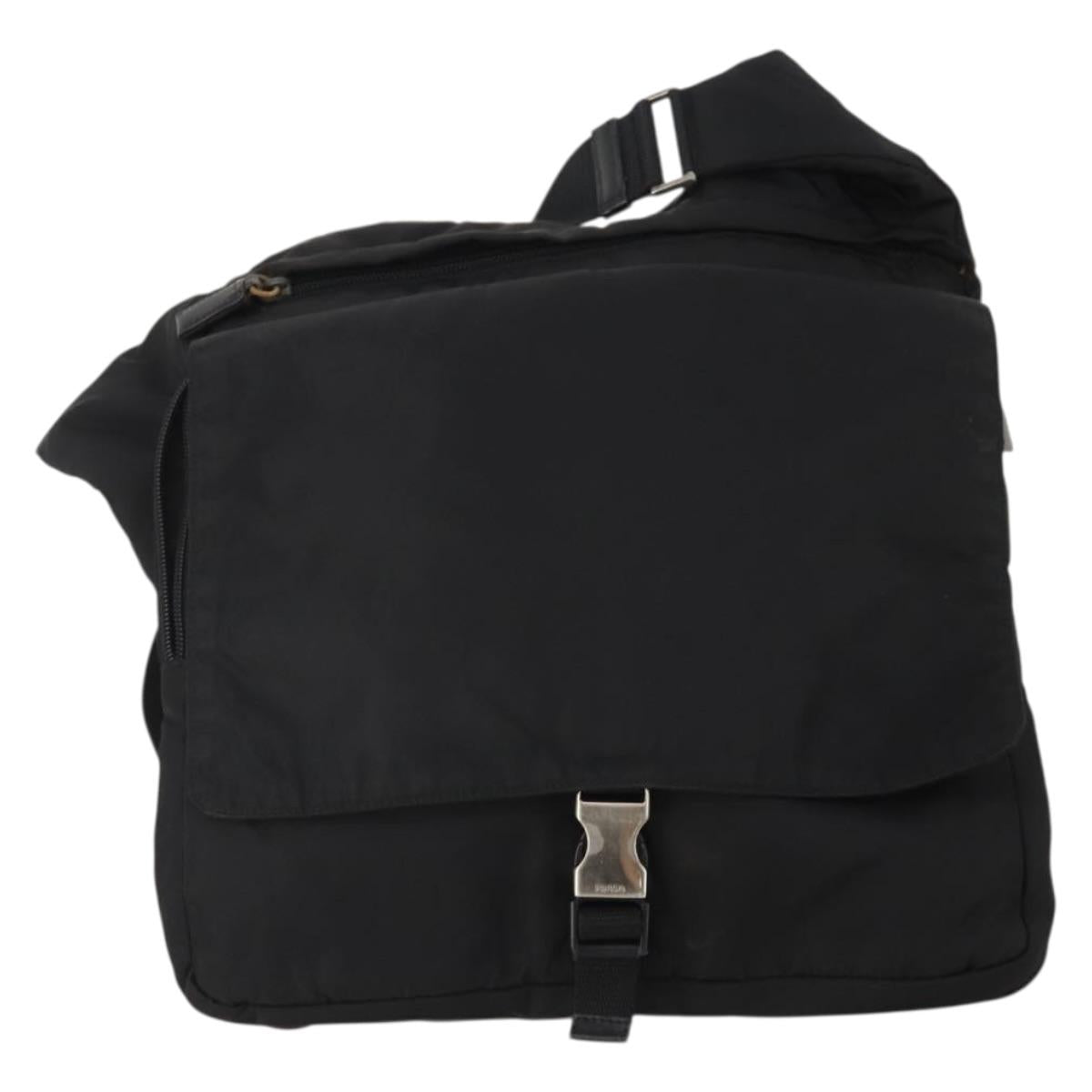 PRADA Shoulder Bag Nylon Black Silver Auth 197886