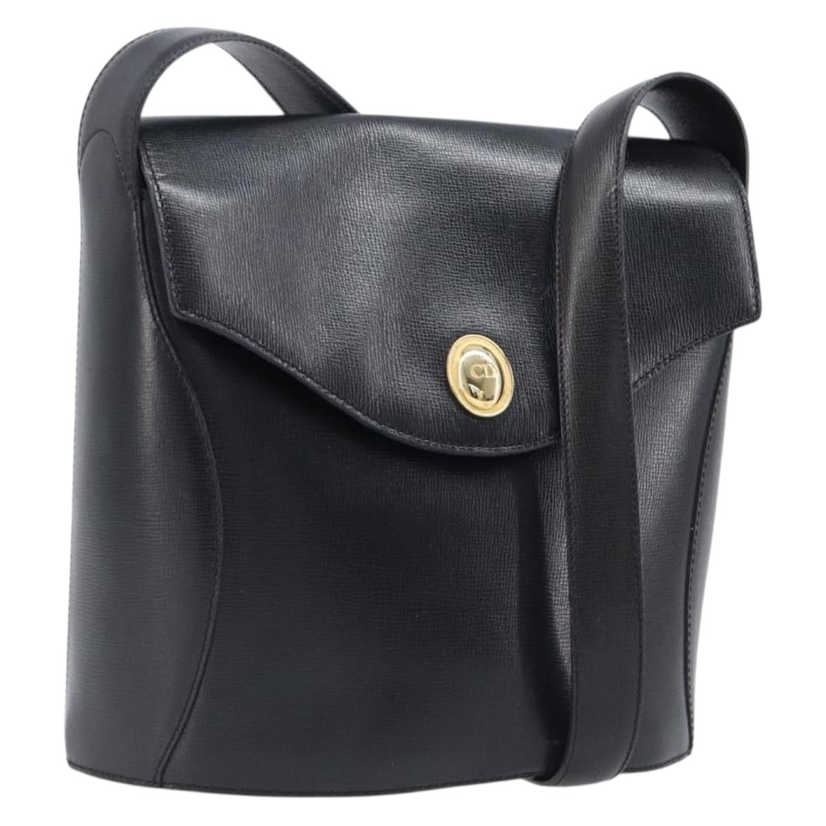 Christian Dior Shoulder Bag Leather Black Gold Auth 197887