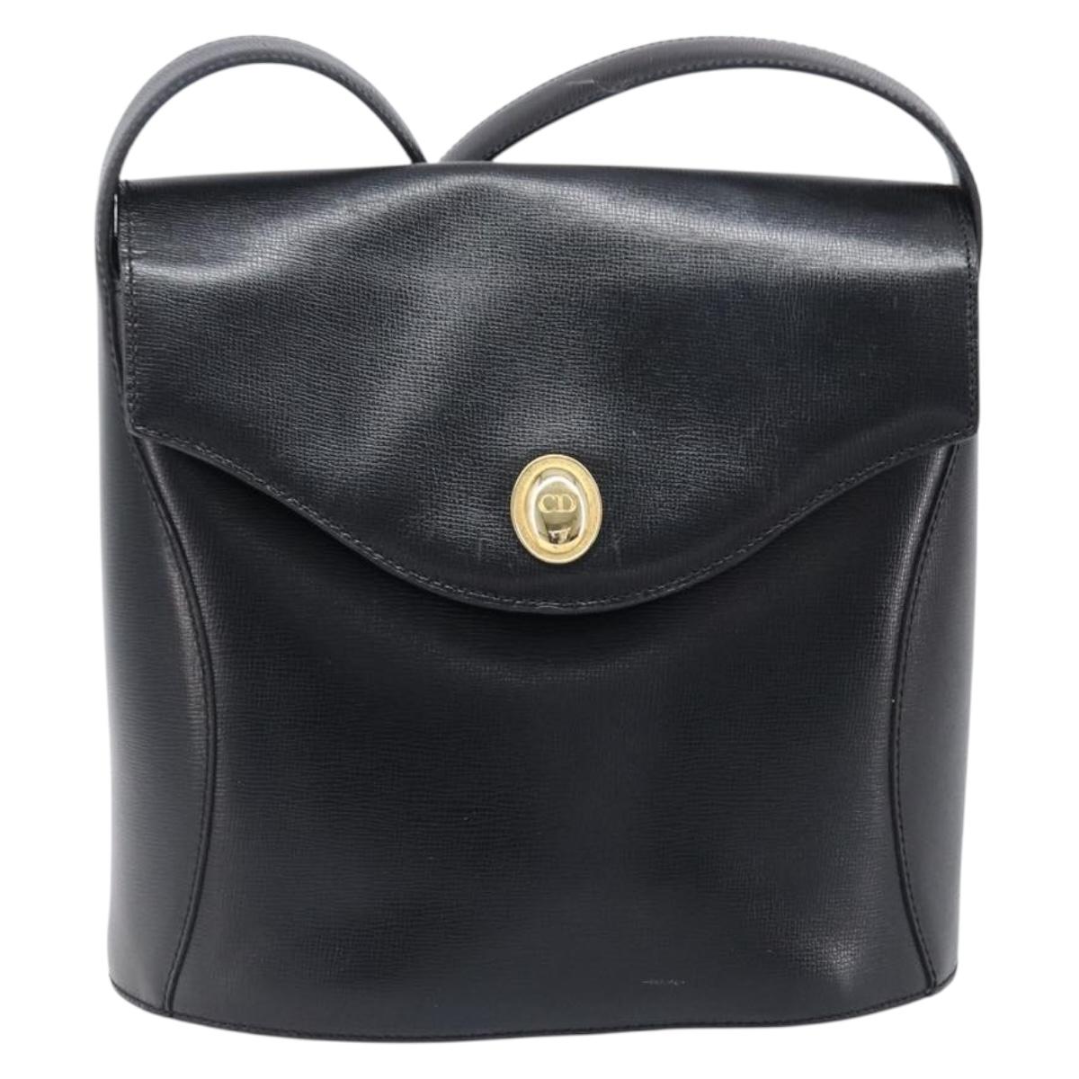 Christian Dior Shoulder Bag Leather Black Gold Auth 197887