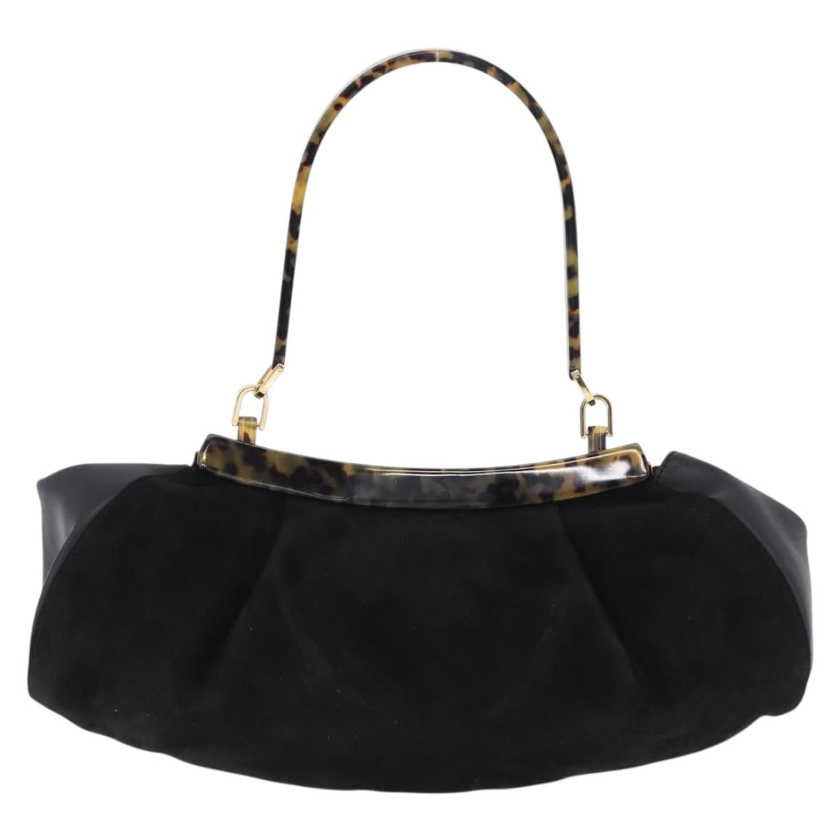 Salvatore Ferragamo Hand Bag Suede Black Gold Auth 197890V