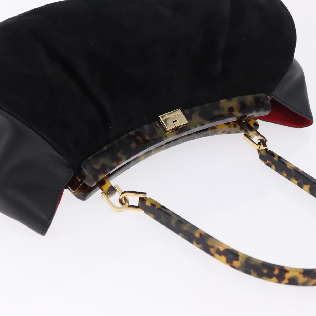 Salvatore Ferragamo Hand Bag Suede Black Gold Auth 197890V