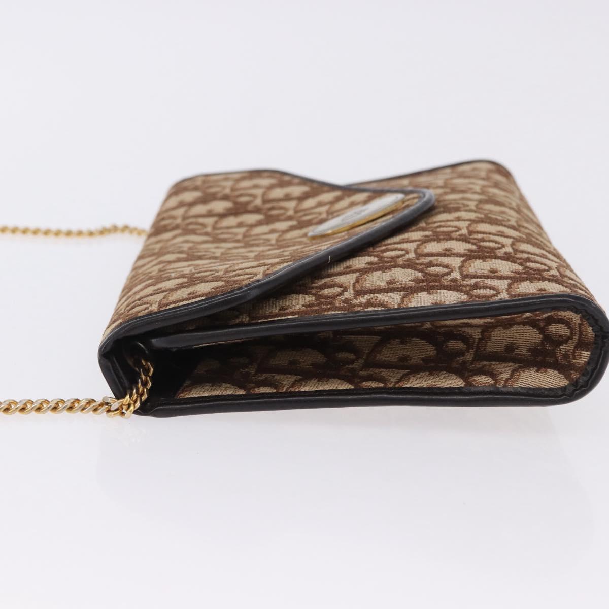 Christian Dior Trotter Canvas Chain Shoulder Bag Beige Gold Auth 197895A