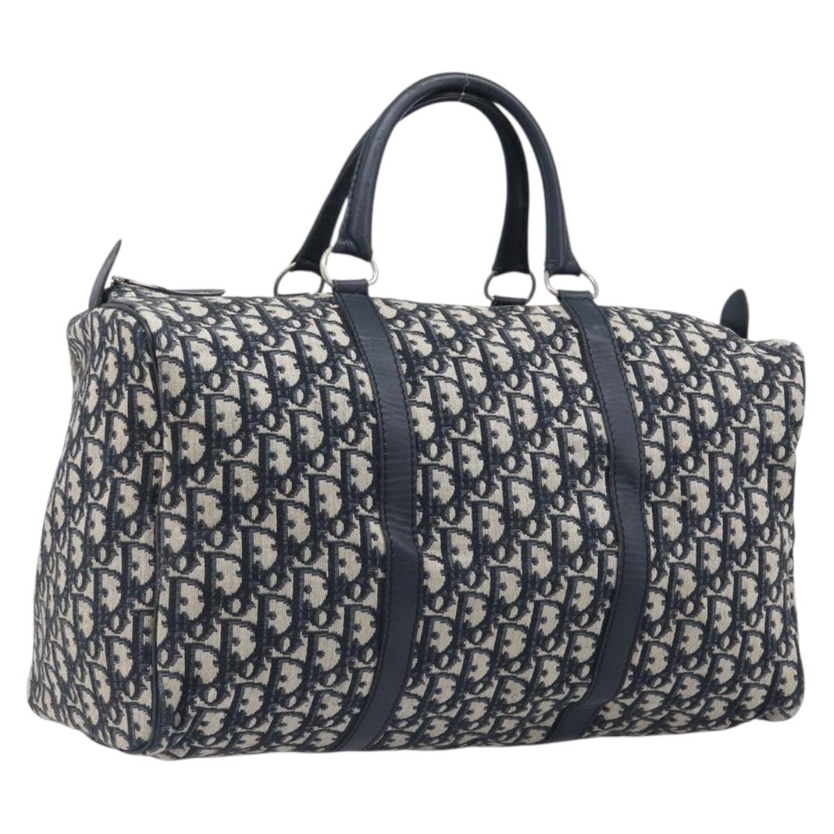 Christian Dior Trotter Canvas Mini Boston Bag Navy Silver Auth 197898A