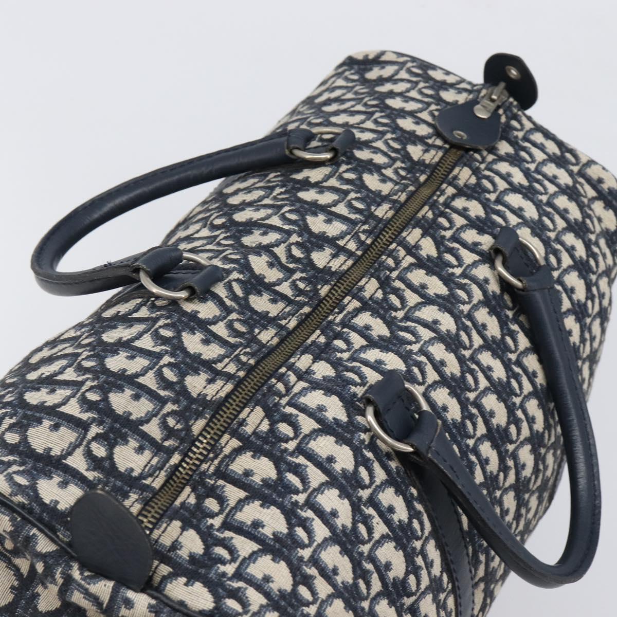 Christian Dior Trotter Canvas Mini Boston Bag Navy Silver Auth 197898A