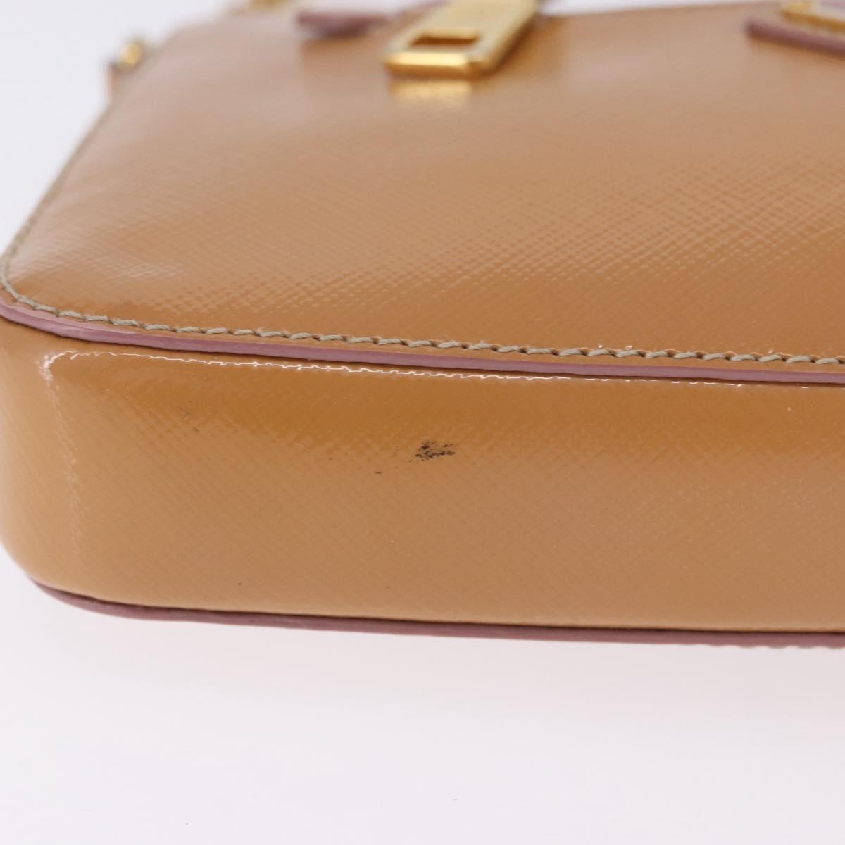 PRADA Chain Hand Pouch Patent Leather Pink Gold Auth 197902V