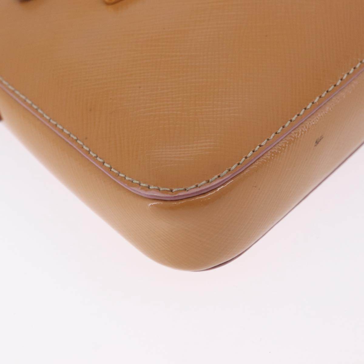 PRADA Chain Hand Pouch Patent Leather Pink Gold Auth 197902V