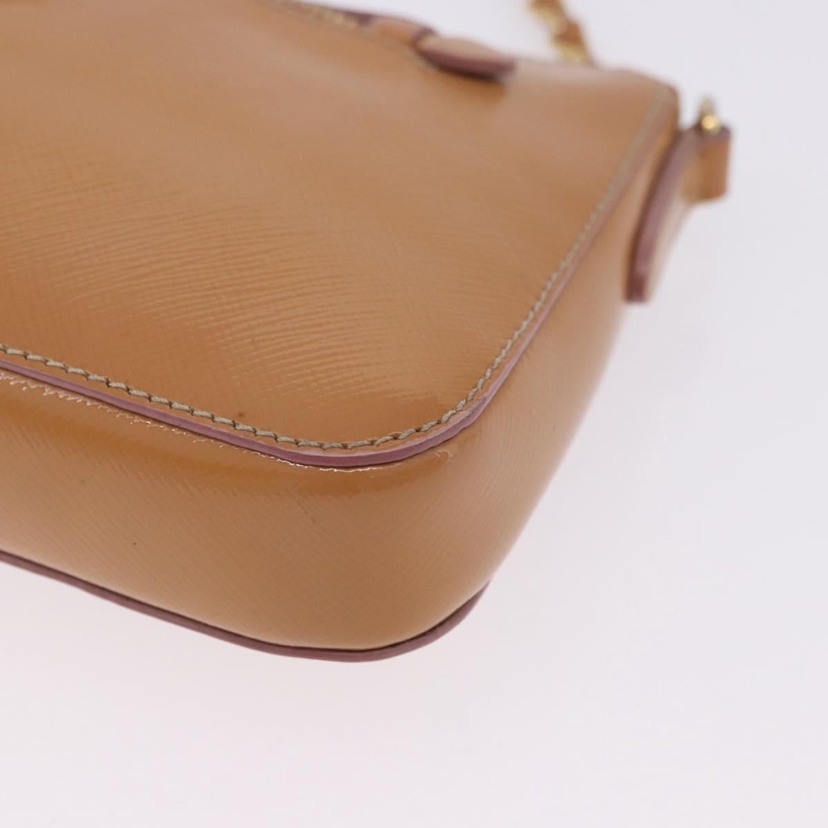 PRADA Chain Hand Pouch Patent Leather Pink Gold Auth 197902V