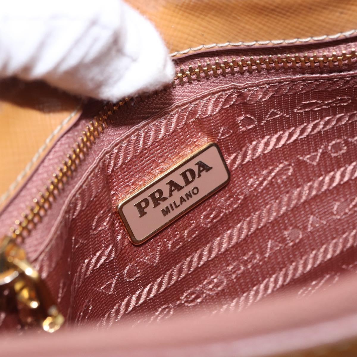 PRADA Chain Hand Pouch Patent Leather Pink Gold Auth 197902V