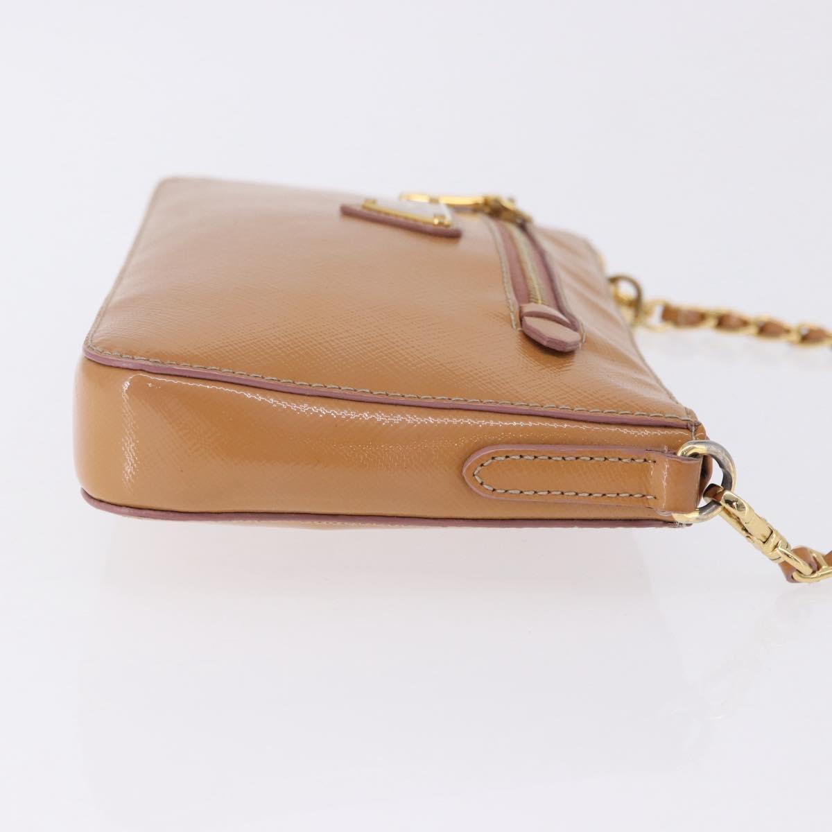 PRADA Chain Hand Pouch Patent Leather Pink Gold Auth 197902V