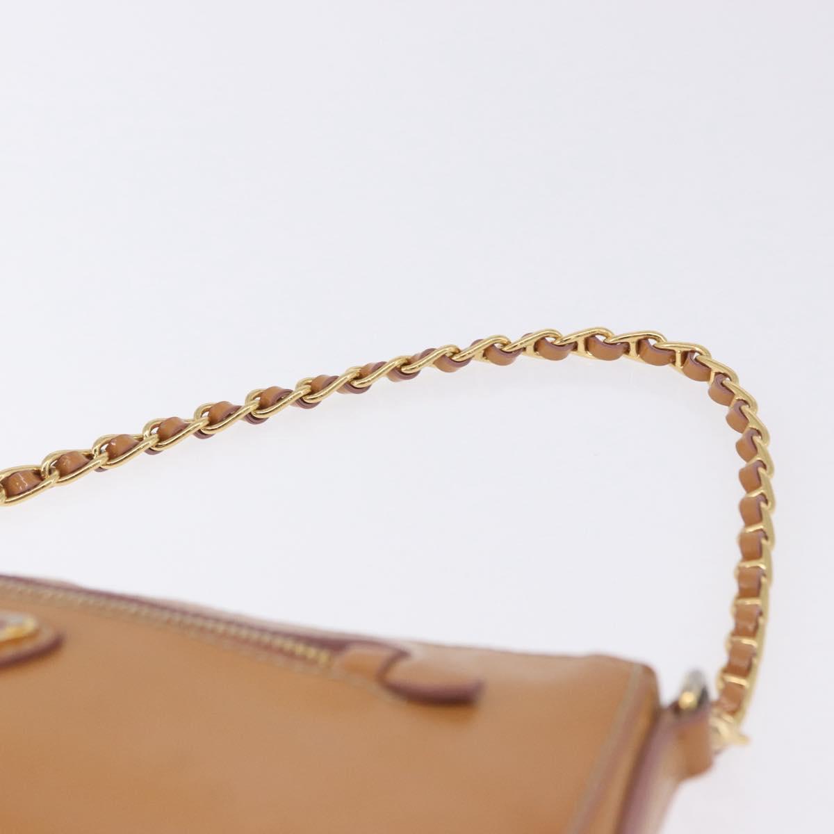 PRADA Chain Hand Pouch Patent Leather Pink Gold Auth 197902V