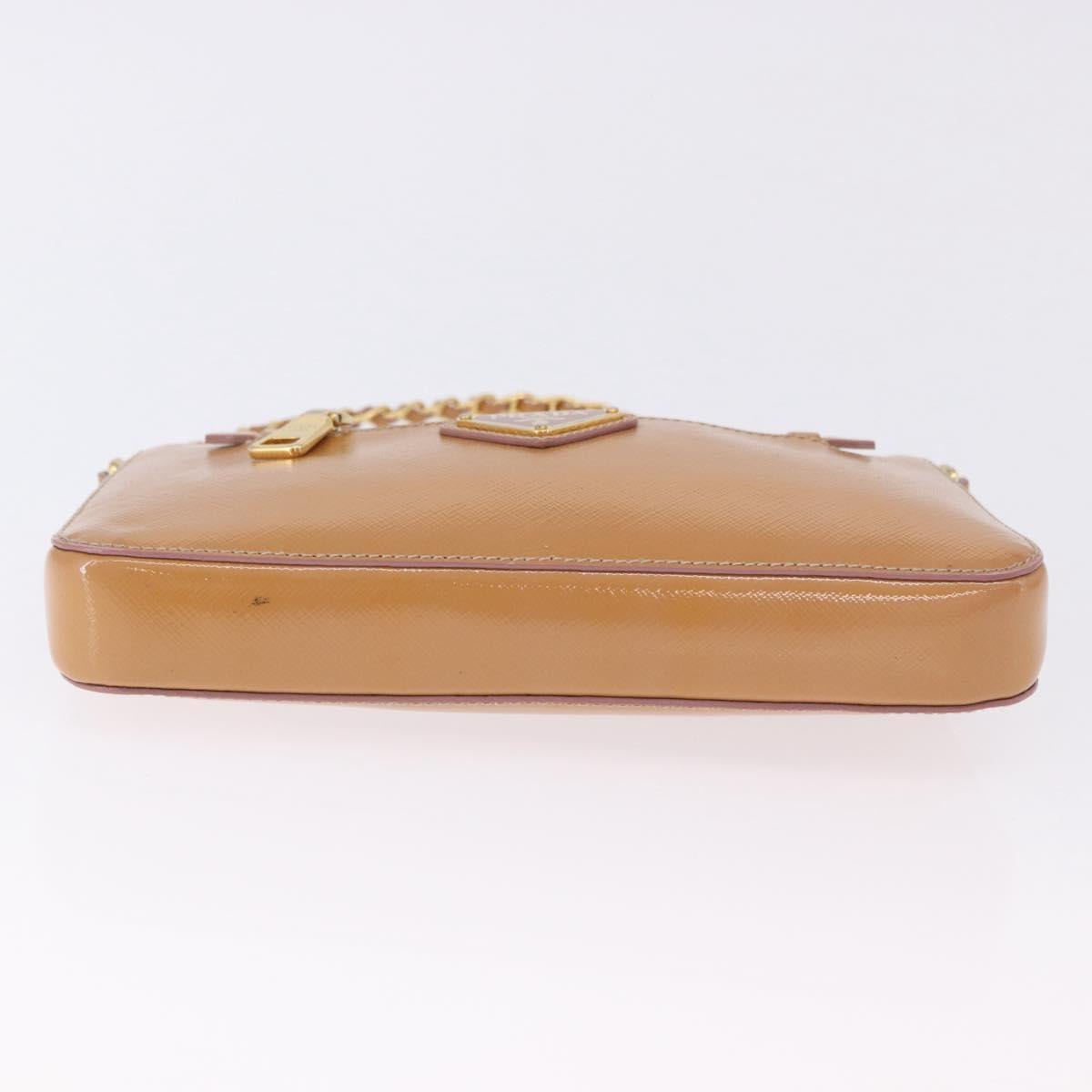 PRADA Chain Hand Pouch Patent Leather Pink Gold Auth 197902V