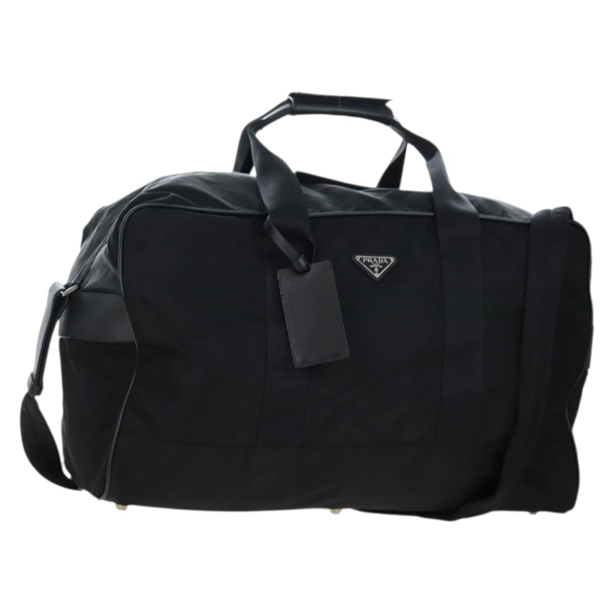 PRADA Boston Bag Nylon 2way Black Silver Auth 197909V