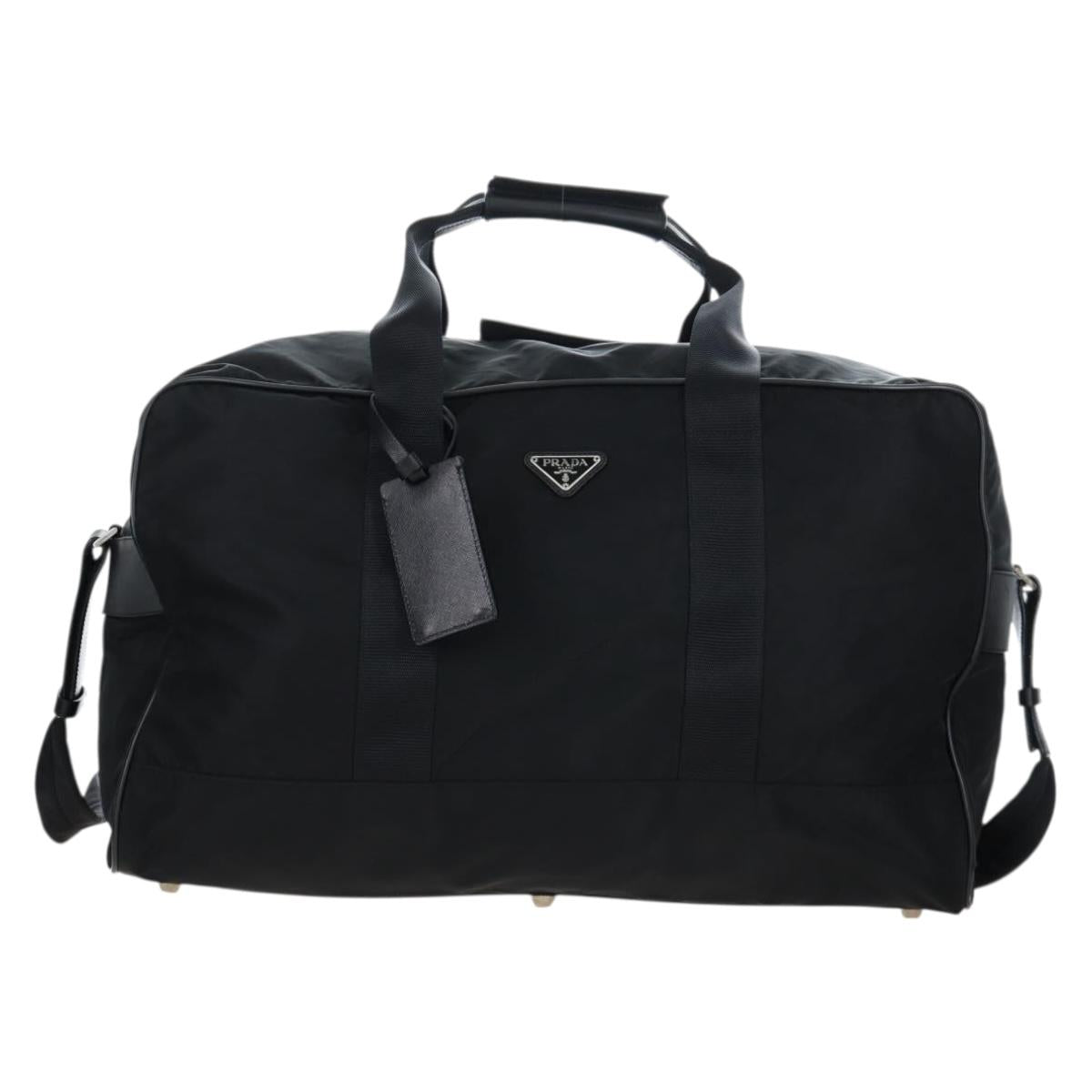 PRADA Boston Bag Nylon 2way Black Silver Auth 197909V