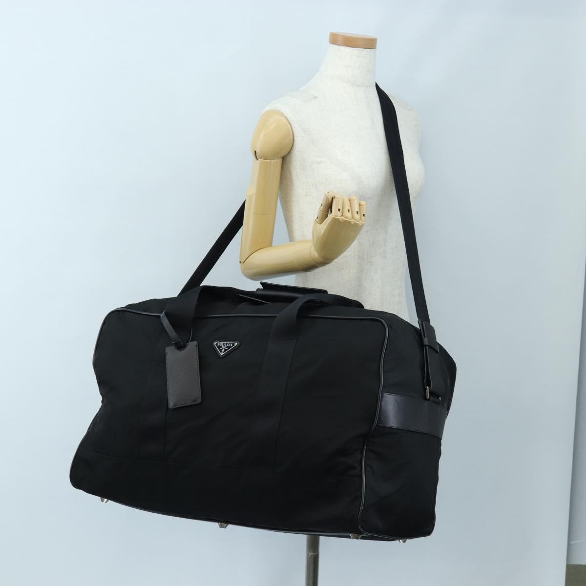 PRADA Boston Bag Nylon 2way Black Silver Auth 197909V