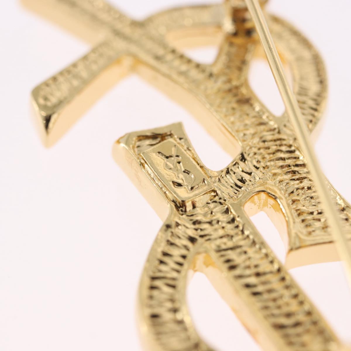 SAINT LAURENT Rhine Stone Brooch Metal Gold Tone Auth 197917M