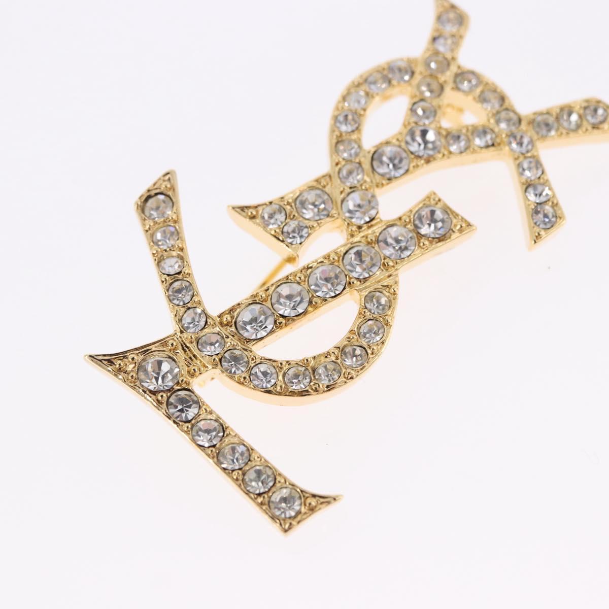 SAINT LAURENT Rhine Stone Brooch Metal Gold Tone Auth 197917M