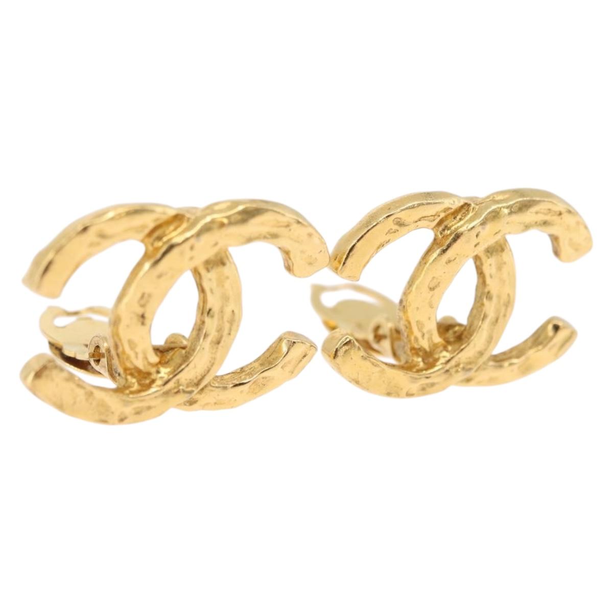 CHANEL Earring Metal Gold Tone CC Auth 197919M