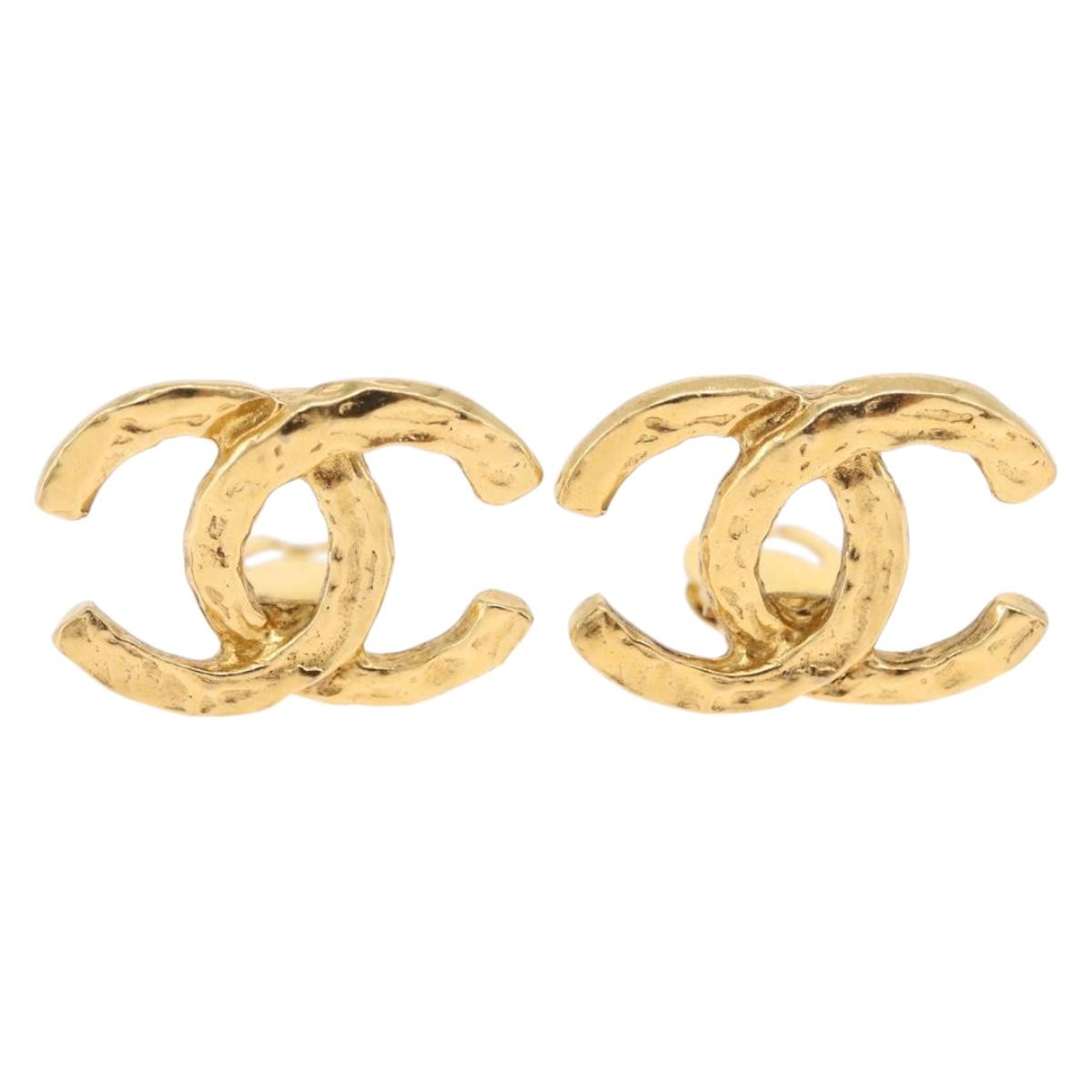 CHANEL Earring Metal Gold Tone CC Auth 197919M