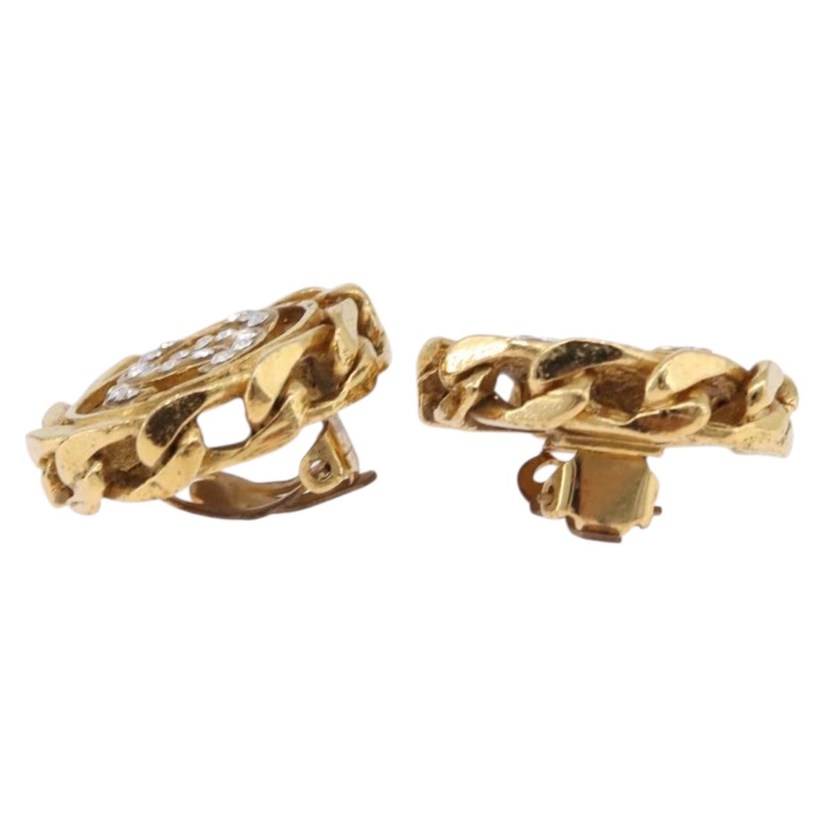 CHANEL Earring Metal Gold Tone CC Auth 197928M