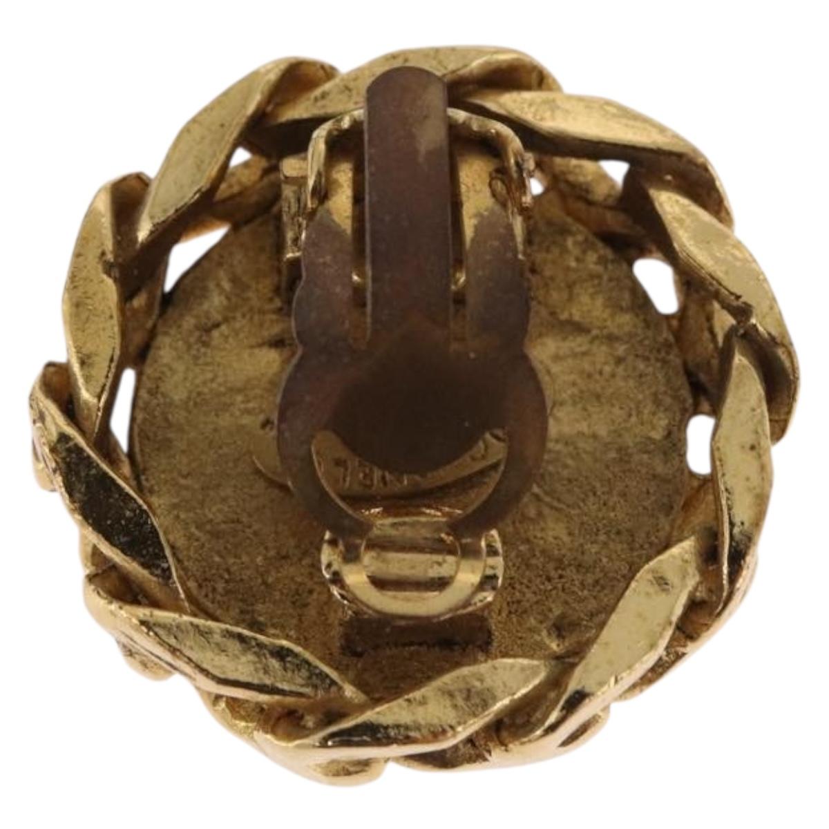 CHANEL Earring Metal Gold Tone CC Auth 197928M