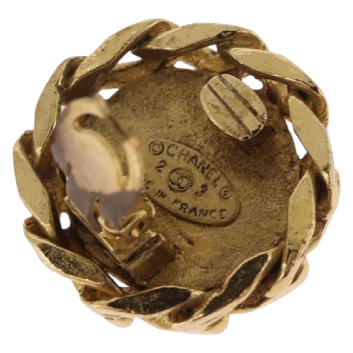 CHANEL Earring Metal Gold Tone CC Auth 197928M