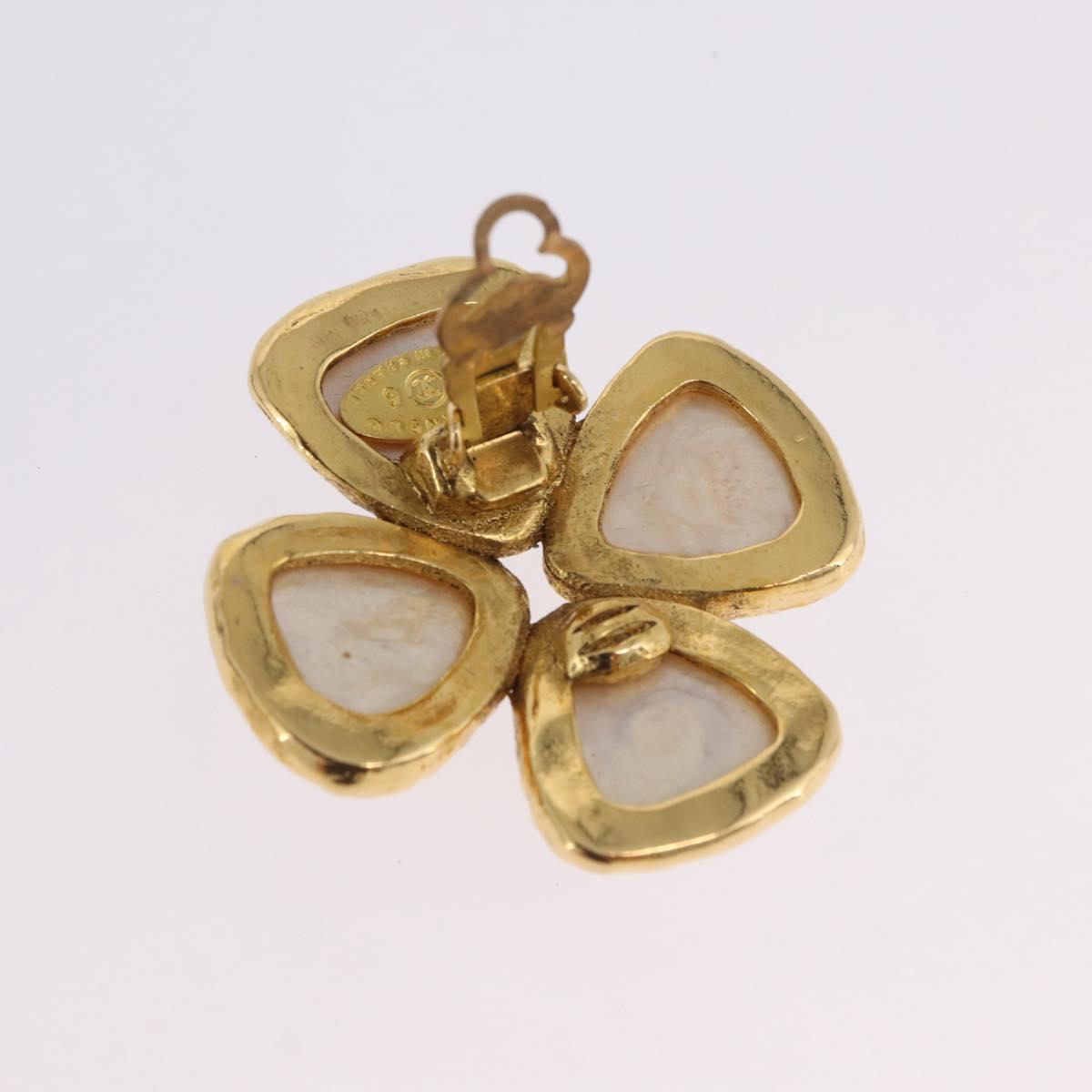 CHANEL Pearl Earring Metal Gold Tone CC Auth 197929