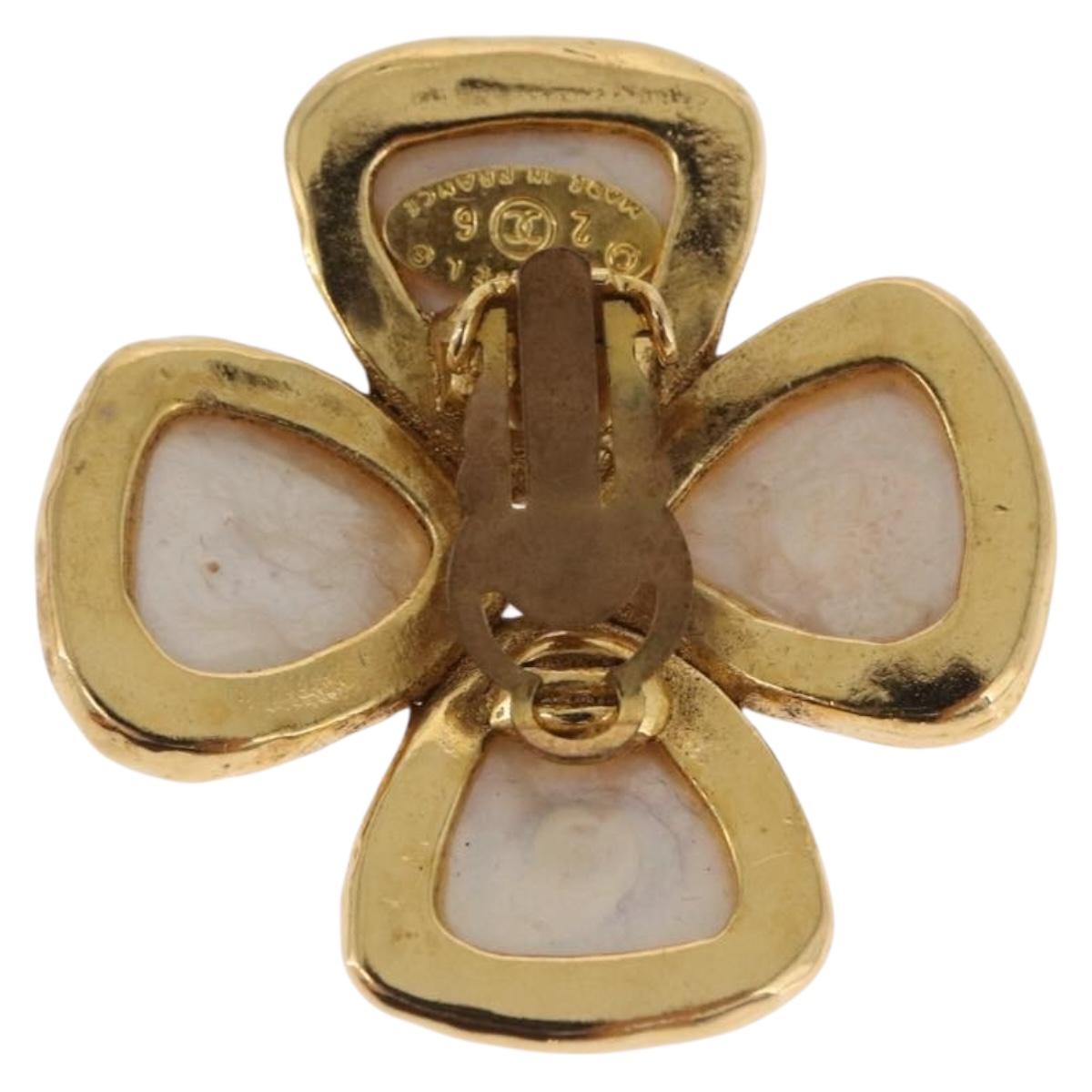 CHANEL Pearl Earring Metal Gold Tone CC Auth 197929