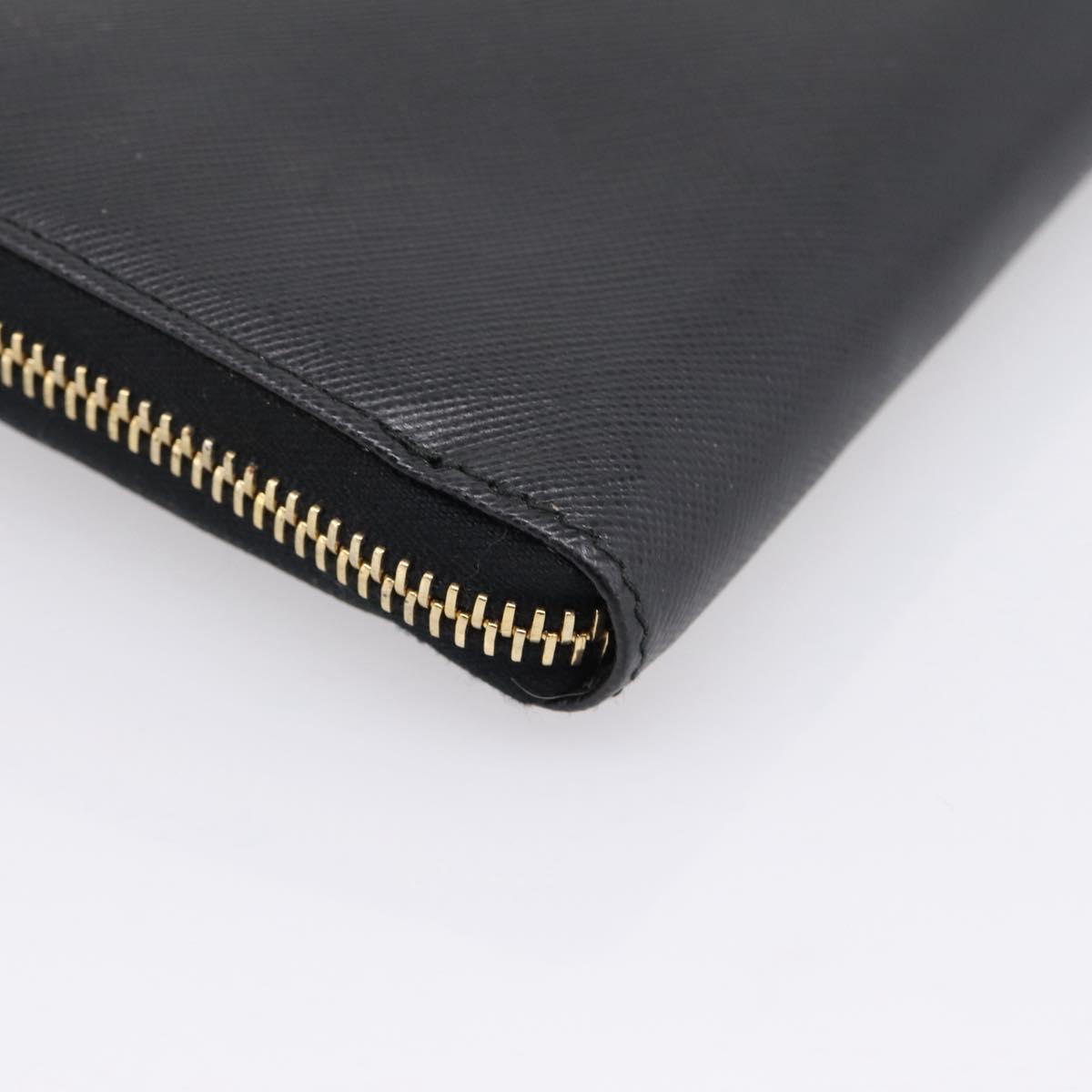 PRADA Long Wallet Saffiano leather Black Gold Auth 197935V