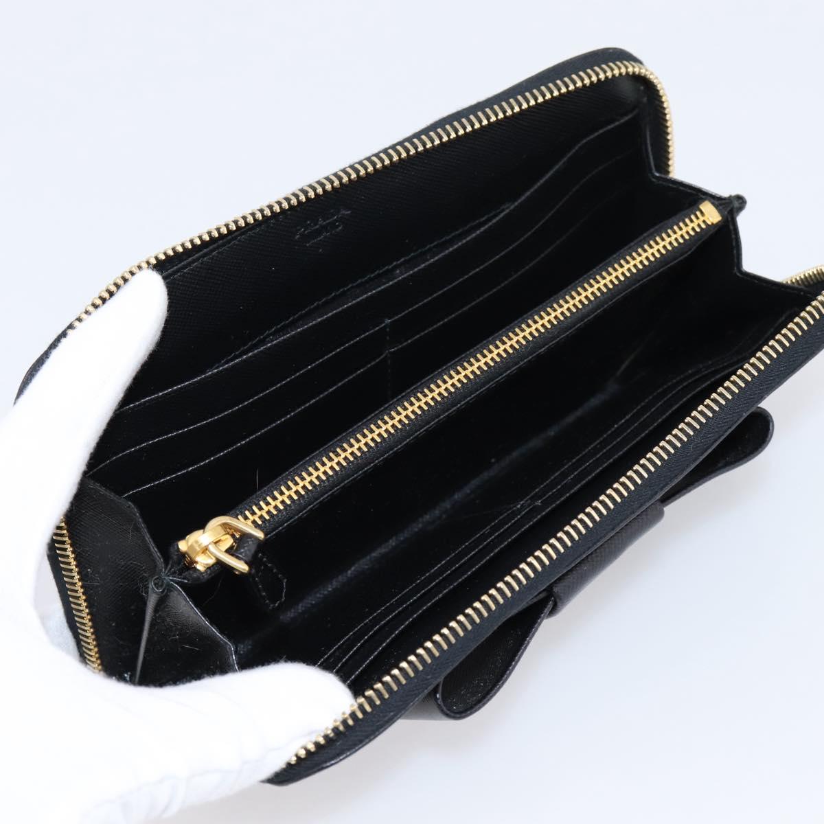 PRADA Long Wallet Saffiano leather Black Gold Auth 197935V