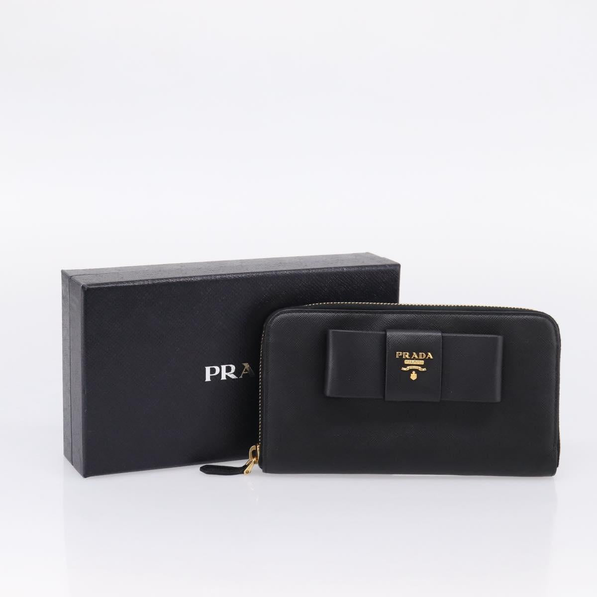 PRADA Long Wallet Saffiano leather Black Gold Auth 197935V
